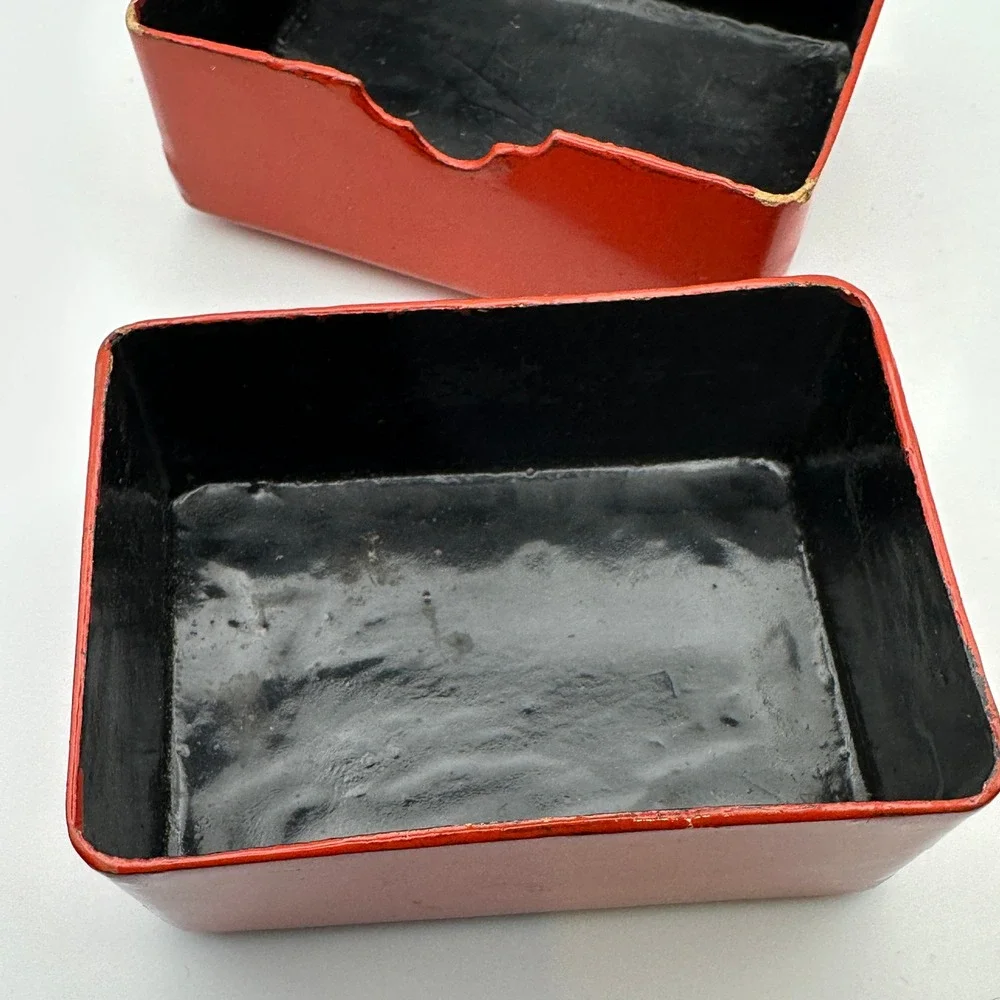 Vintage Red Lacquer Trinket Box‎ Floral Bird Oriental Design Gift Box Jewelry